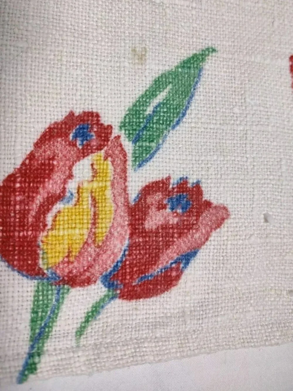 Vtg Floral Linen Rustic Weave Tea Towel 16